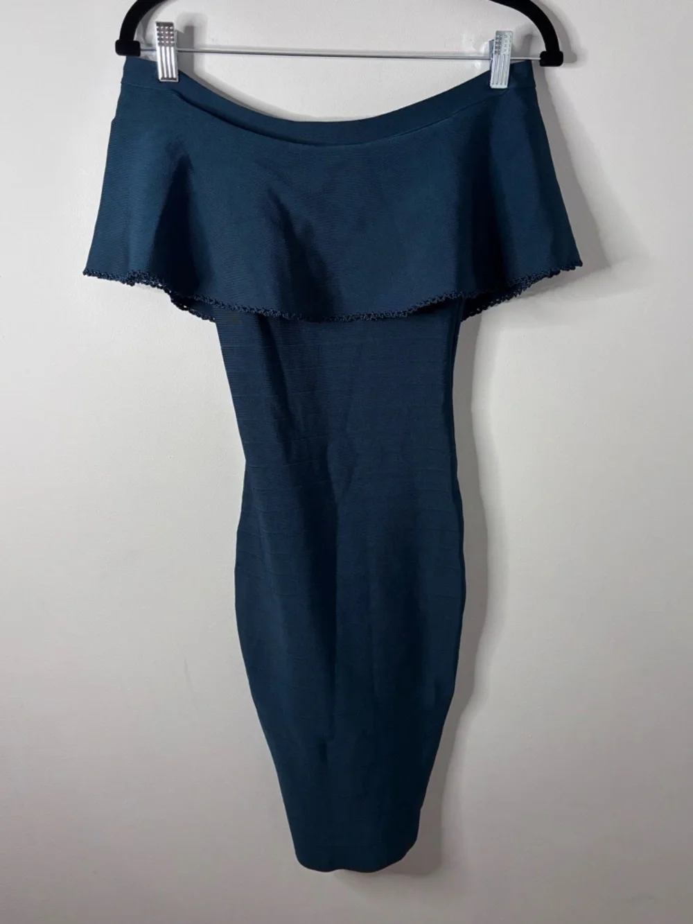 Marciano Off-Shoulder Ruffle Midi Dress in Teal - Picture 2 of 7